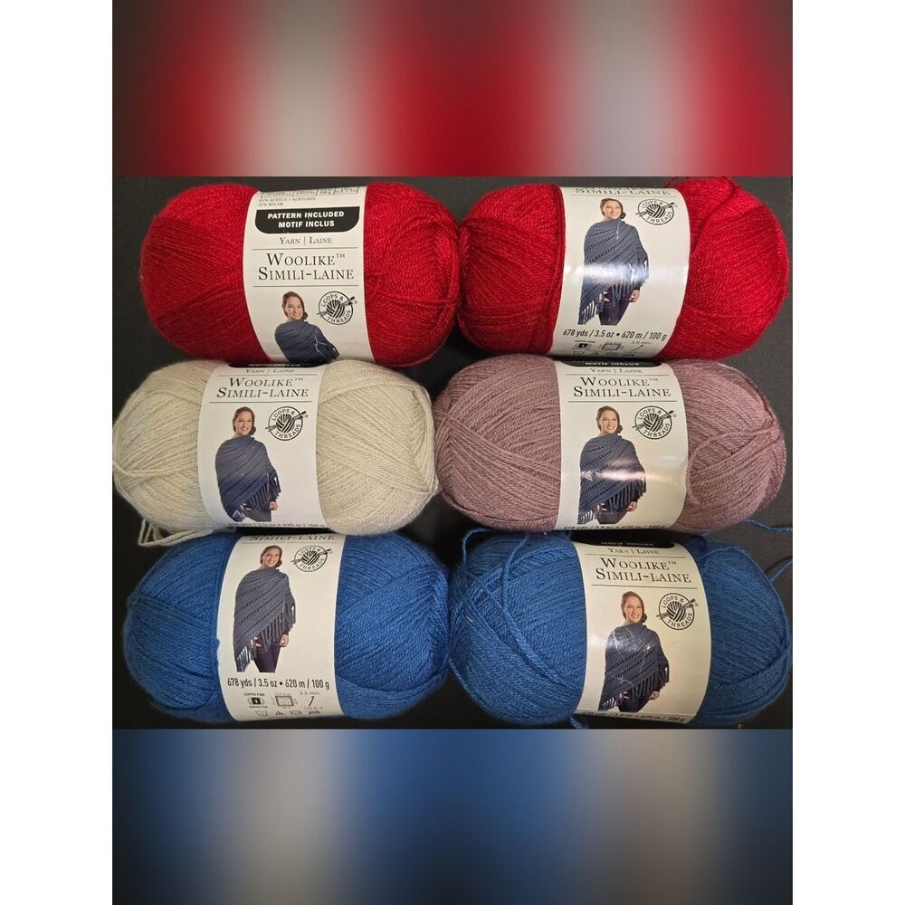 LOOPS & THREADS WOOLIKE YARN LOT OF 6 SKEINS, 678 Yds Per Skein